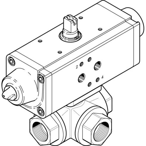 Шаровой кран с приводом Festo VZBA-1″-GGG-63-32L-F0405-V4V4T-PS30-R-90-4-C Ру63 Ду25 (PN63 DN25)