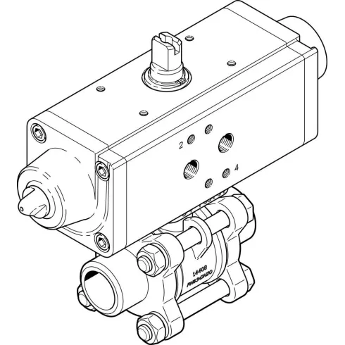 Шаровой кран с приводом Festo VZBA-1″-WW-63-T-22-F0405-V4V4T-PS30-R-90-4-C Ру63 Ду25 (PN63 DN25)